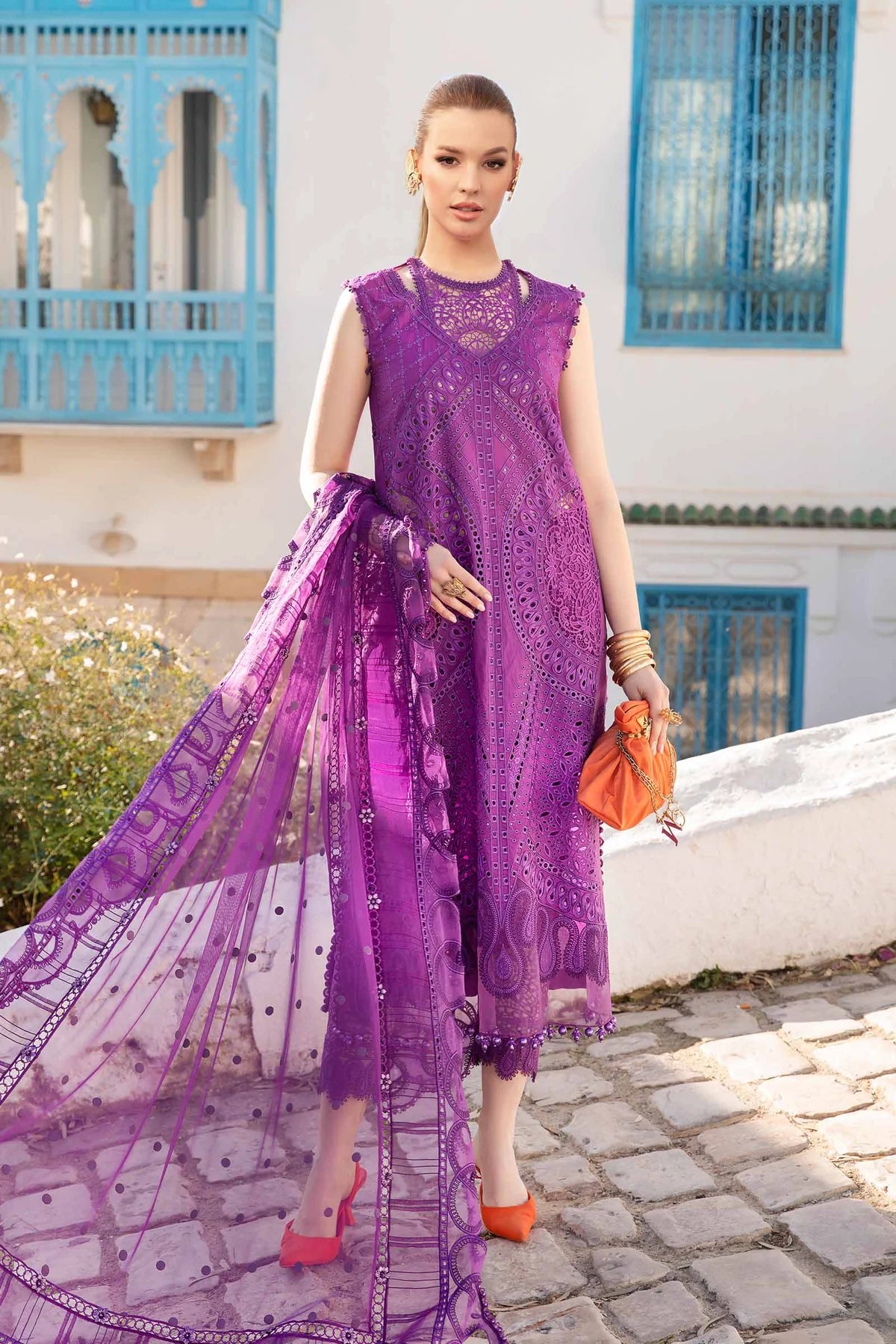 Unstitched Lawn | D-2402-B-Purple-Chikankari