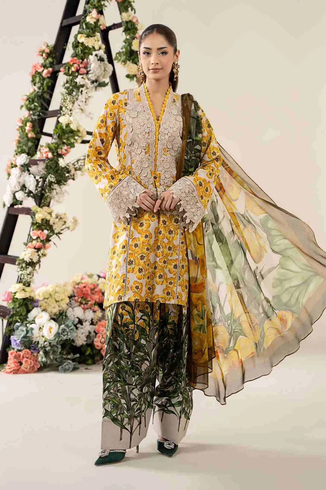 Yellow Sunflower-3 Piece Unstitched Embroidered Lawn Suit