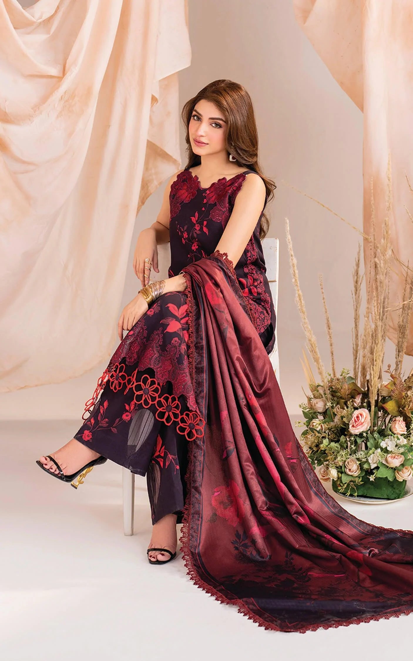 Asifa & Nabeel - Lawn - Meraki - Black & Red