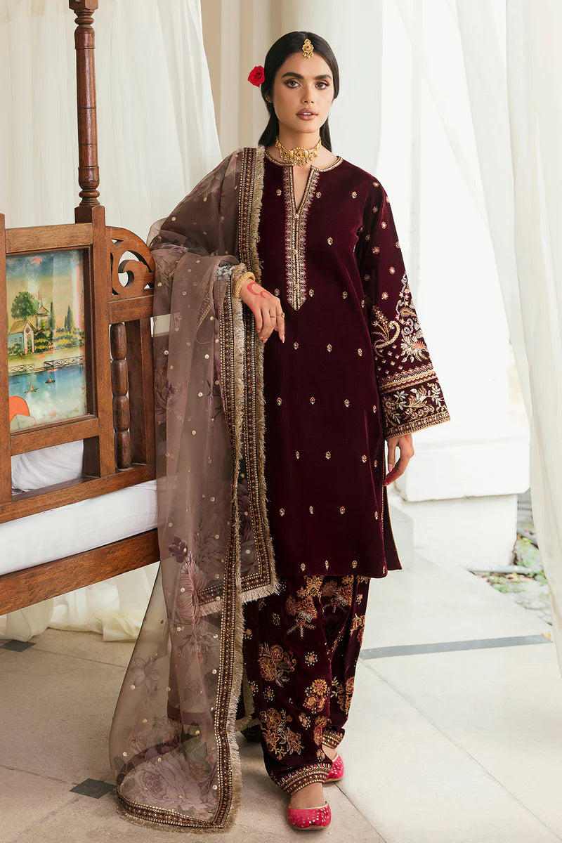 EMBROIDERED VELVET UF-250-Red-Velvet