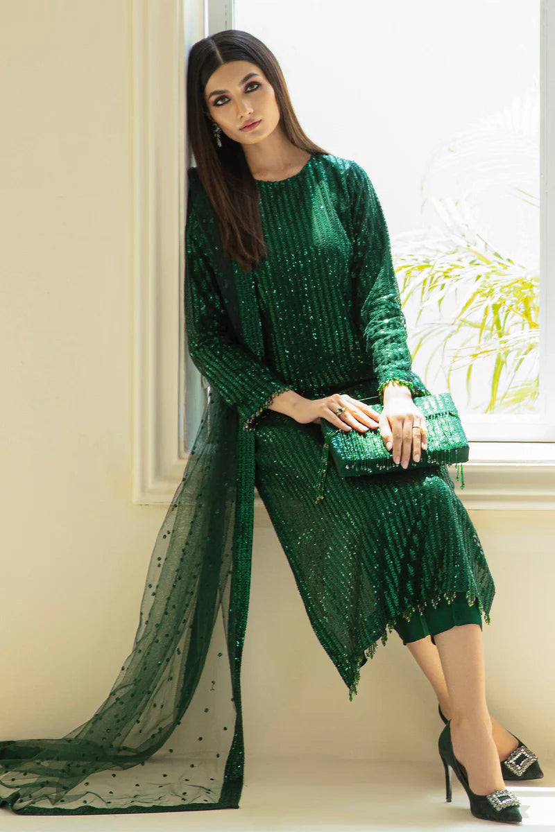 EMBROIDERED SF-386-Green-Chiffon