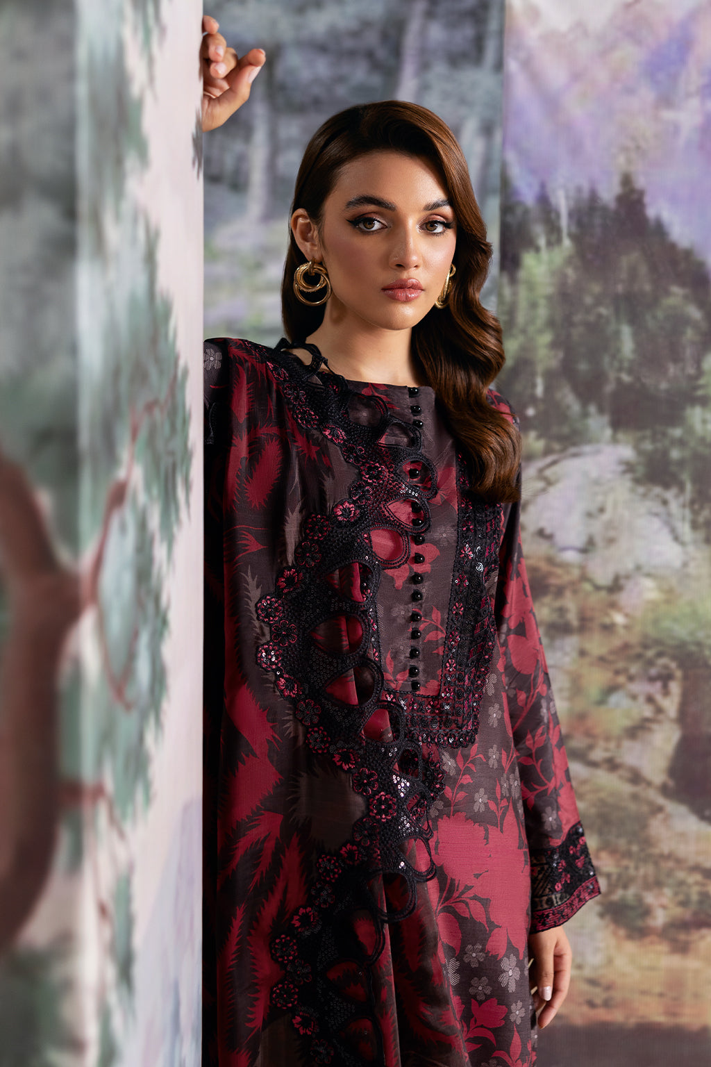 Ramsha JR-503 | Red & Black - Lawn with Chiffon Dupatta Collection