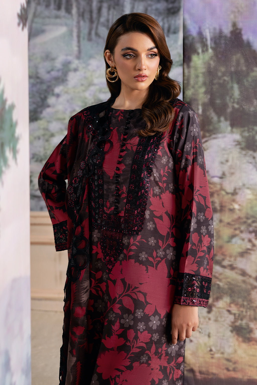 Ramsha JR-503 | Red & Black - Lawn with Chiffon Dupatta Collection