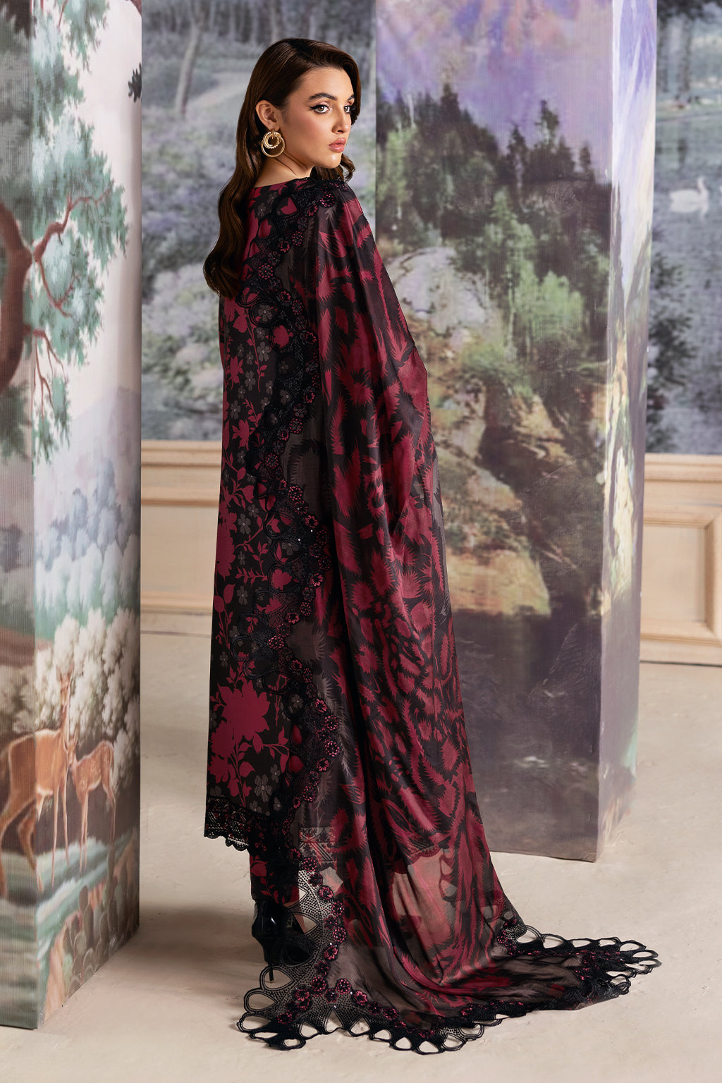Ramsha JR-503 | Red & Black - Lawn with Chiffon Dupatta Collection