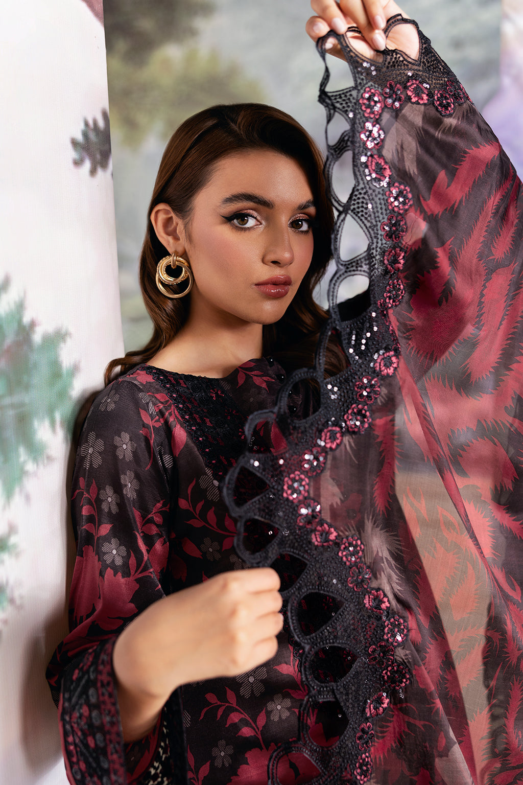 Ramsha JR-503 | Red & Black - Lawn with Chiffon Dupatta Collection