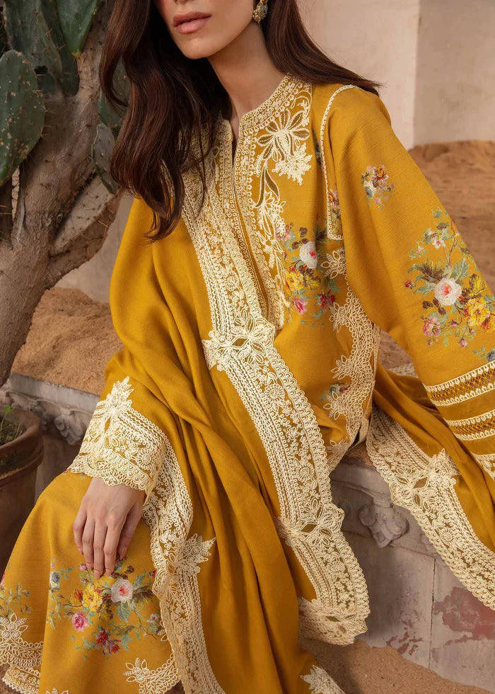 Yellow-Crimson Luxury 3PC Embroidered Lawn with Embroidered Chiffon Dupatta- GA1802