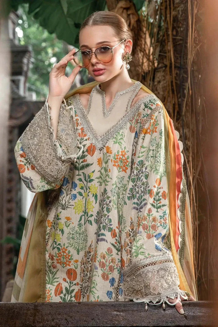 3 Piece Unstitched Embroidered Lawn Suit- White