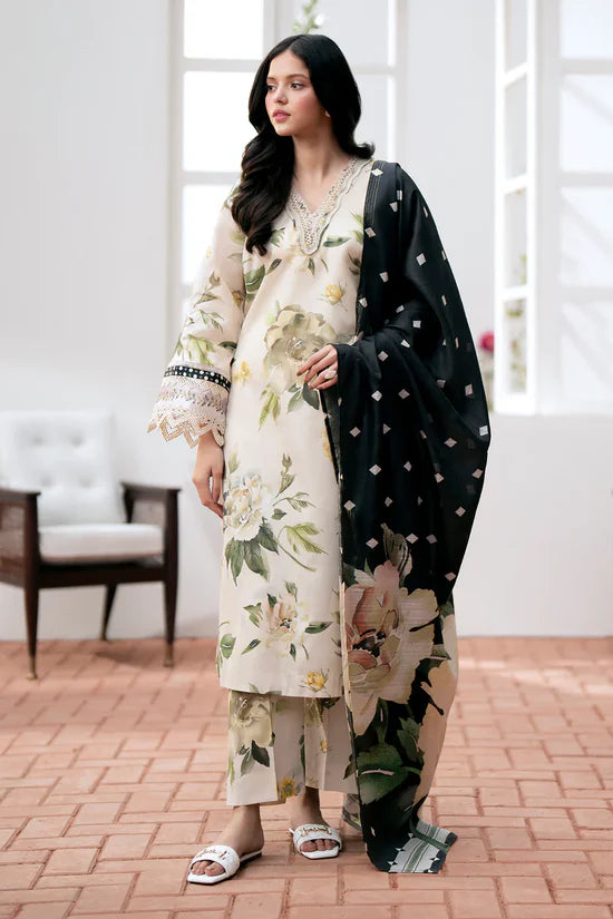 Barooque Lawn 3PC Printed Shirt With Printed Dupatta-785 - Cream