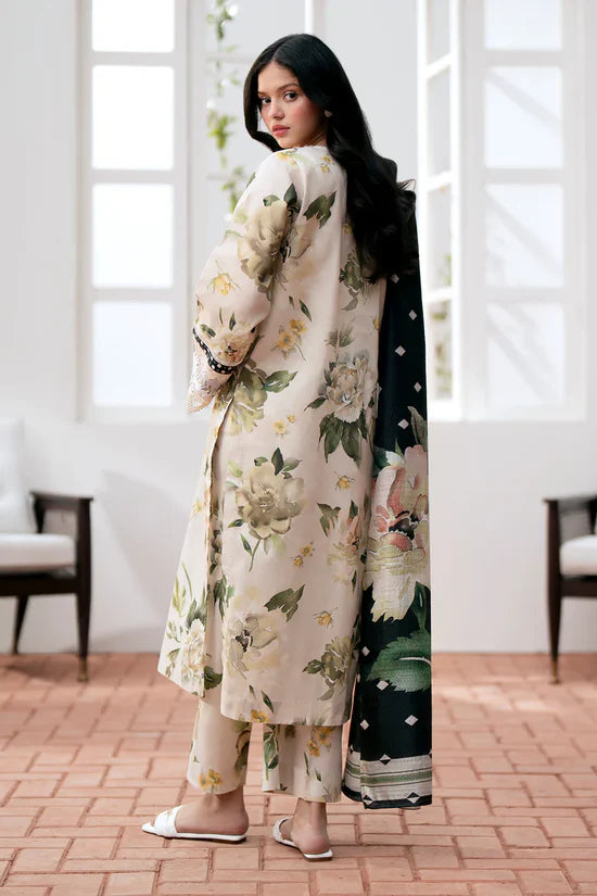 Barooque Lawn 3PC Printed Shirt With Printed Dupatta-785 - Cream