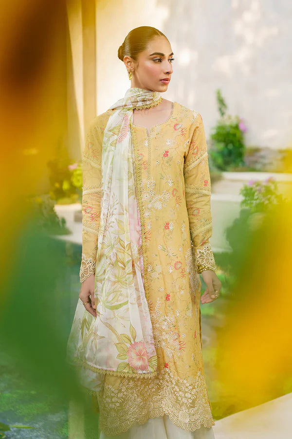Yellow-Iznik Luxury Embroidered Lawn SFL-09