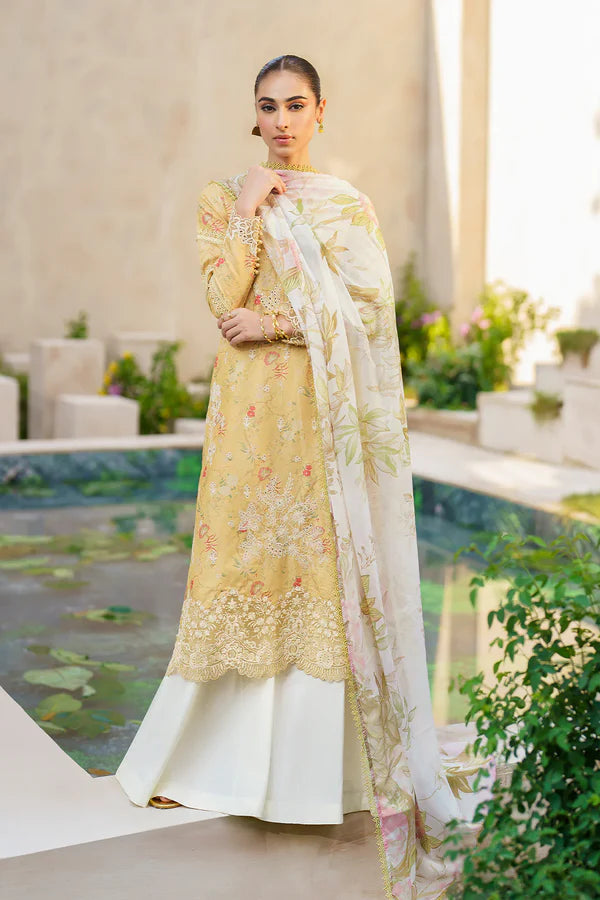 Yellow-Iznik Luxury Embroidered Lawn SFL-09