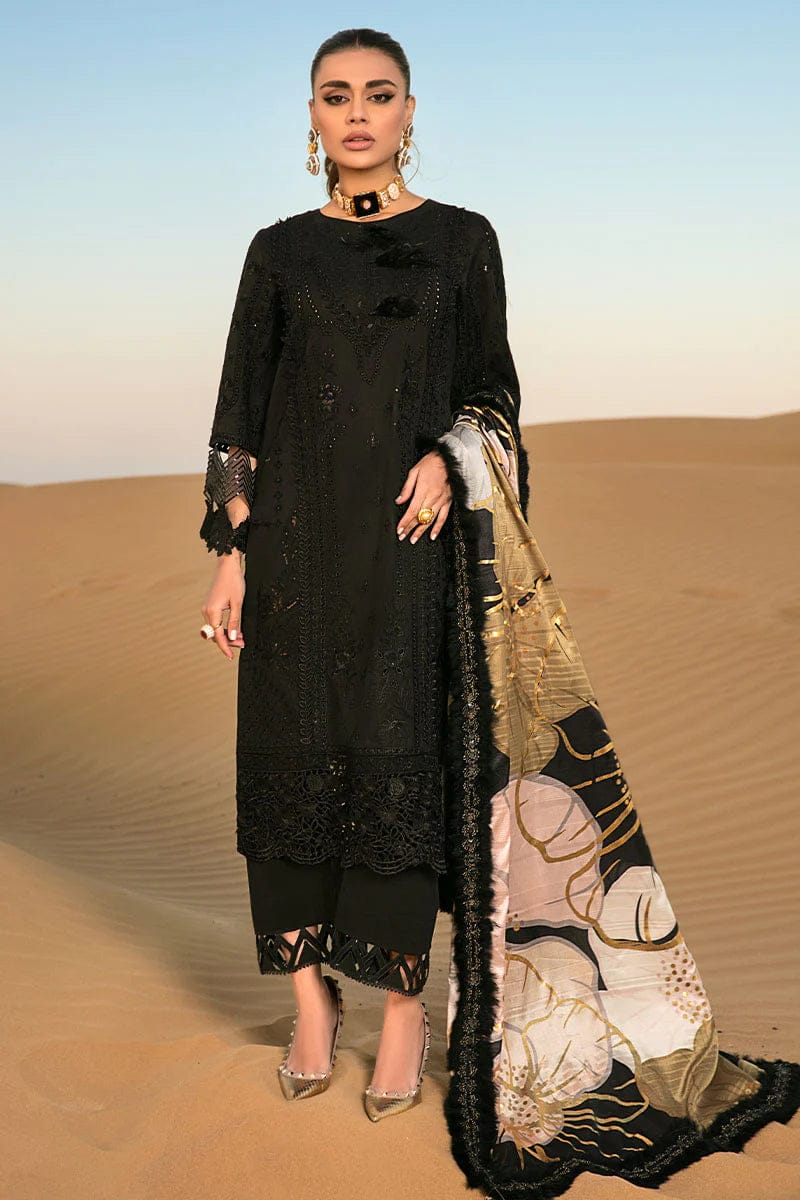 RANG RASIYA BLACK LUXURY CHIKANKARI LAWN 3PC EMBROIDERED-Black-Chikankari