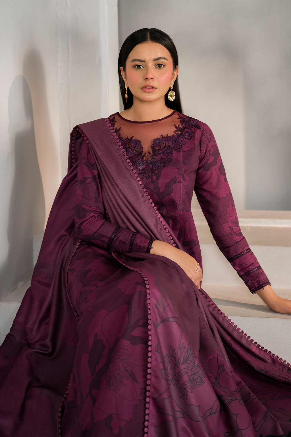 Iznik UE -351 | Maroon - Luxury Embroidered Lawn Collection