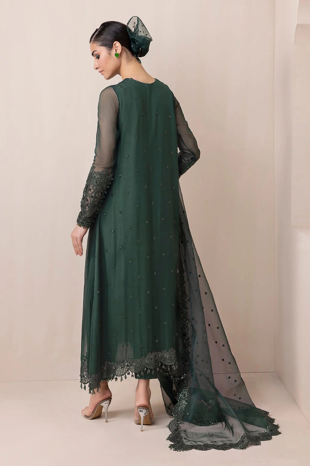 Baroque EMBROIDERED CHIFFON-Dark Green-Chiffon