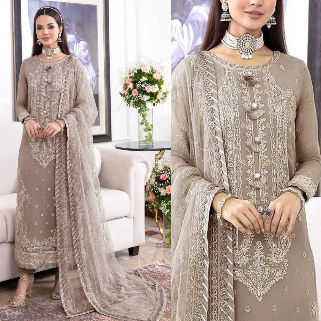 Asim Jofa Formal Collection Organza Dress 3pc-Light Grey-Chiffon