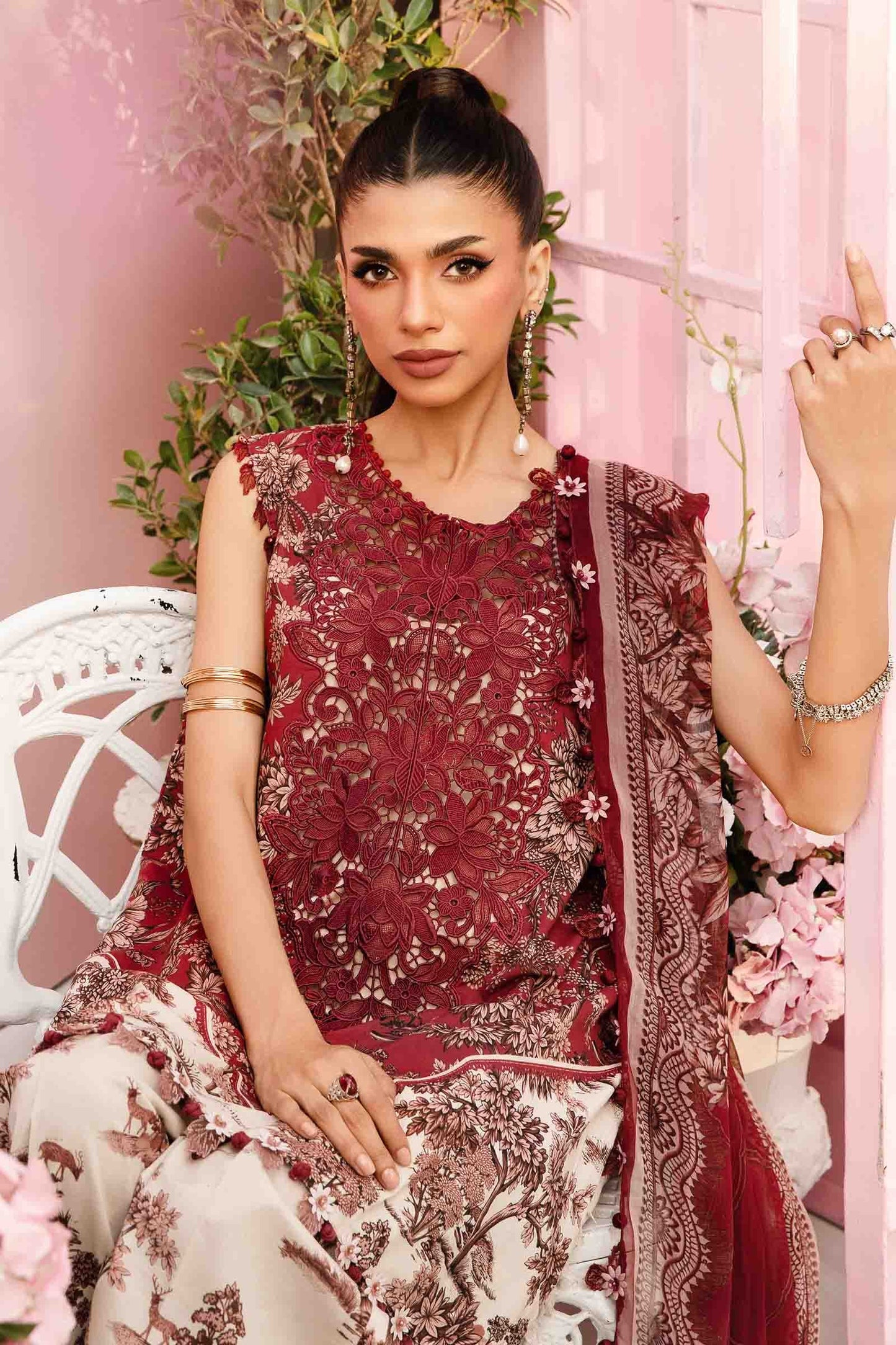 Maria B MPT-2608-A | Red & White - 3 Piece Unstitched Embroidered Lawn Suit