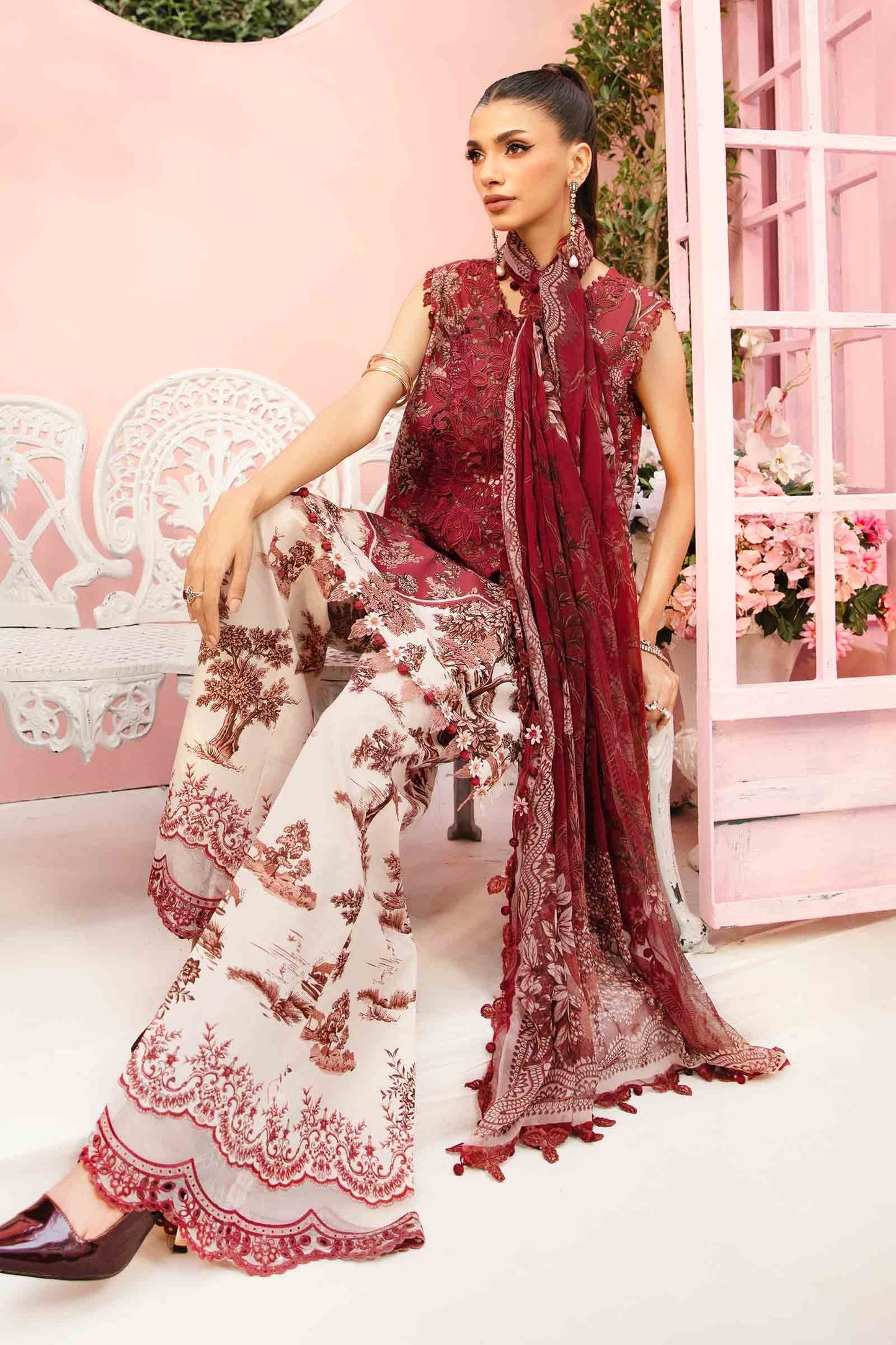Maria B MPT-2608-A | Red & White - 3 Piece Unstitched Embroidered Lawn Suit