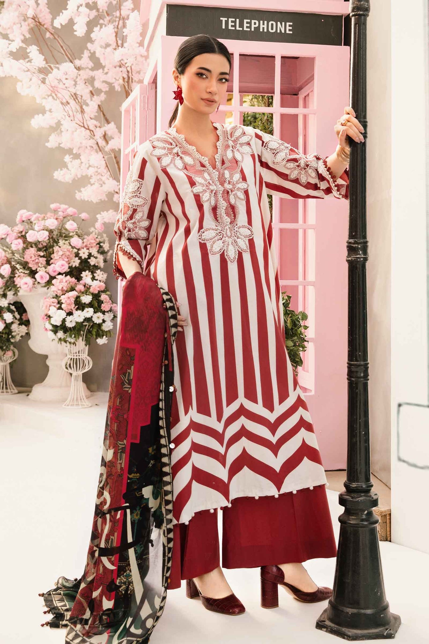 Maria B MPT-2609-A | Red - 3 Piece Unstitched Embroidered Lawn Suit