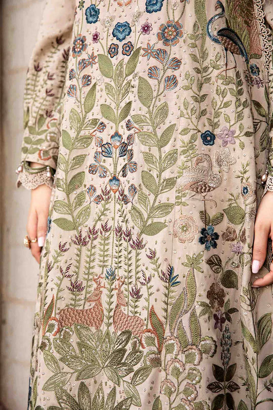 Maria B - Unstitched Embroidered Lawn Suit - D11 - Cream - Embroidered Dupatta