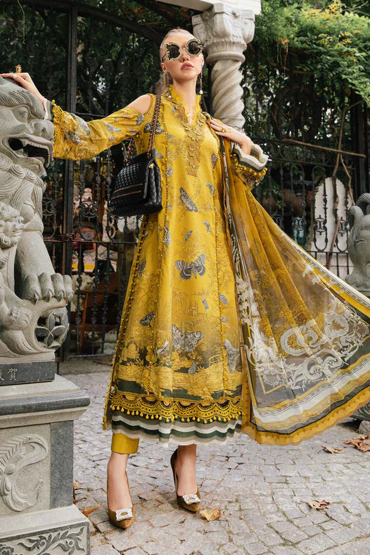 Yellow-3 Piece Unstitched Printed Cambric Suit | MPT-2308-B