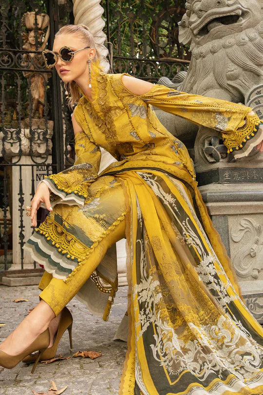 Yellow-3 Piece Unstitched Printed Cambric Suit | MPT-2308-B