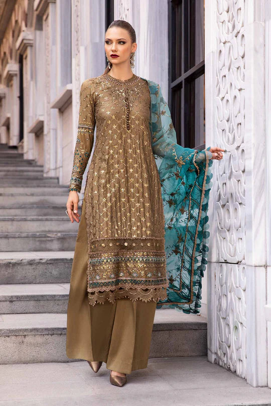 Unstitched Embroidered Cotton Satin Suit | CST-808-Brown-Cotton