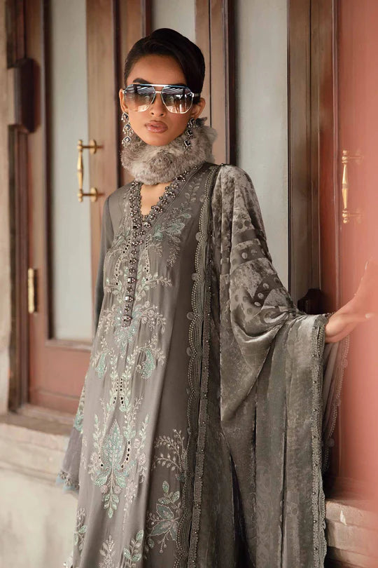 Maria B 3 Piece Unstitched Embroidered Lawn Suit | DL-1209 (Grey-Lawn)