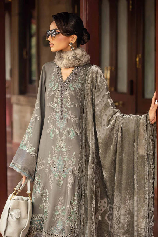 Maria B 3 Piece Unstitched Embroidered Lawn Suit | DL-1209 (Grey-Lawn)