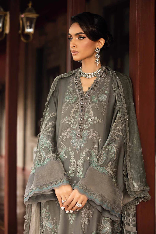 Maria B 3 Piece Unstitched Embroidered Lawn Suit | DL-1209 (Grey-Lawn)