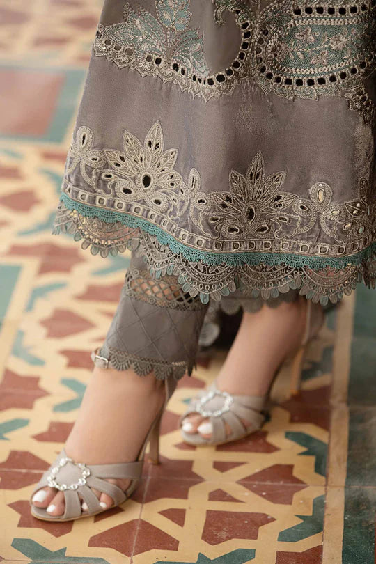 Maria B 3 Piece Unstitched Embroidered Lawn Suit | DL-1209 (Grey-Lawn)