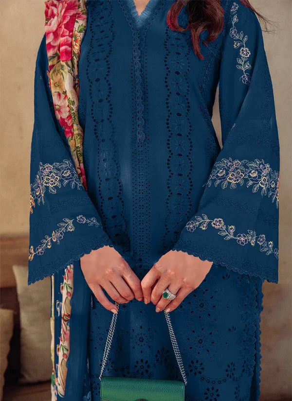 Saira Rizwan Luxury Chikankari Lawn Collection 3 Pieces Unstitched-Blue-Chikankari