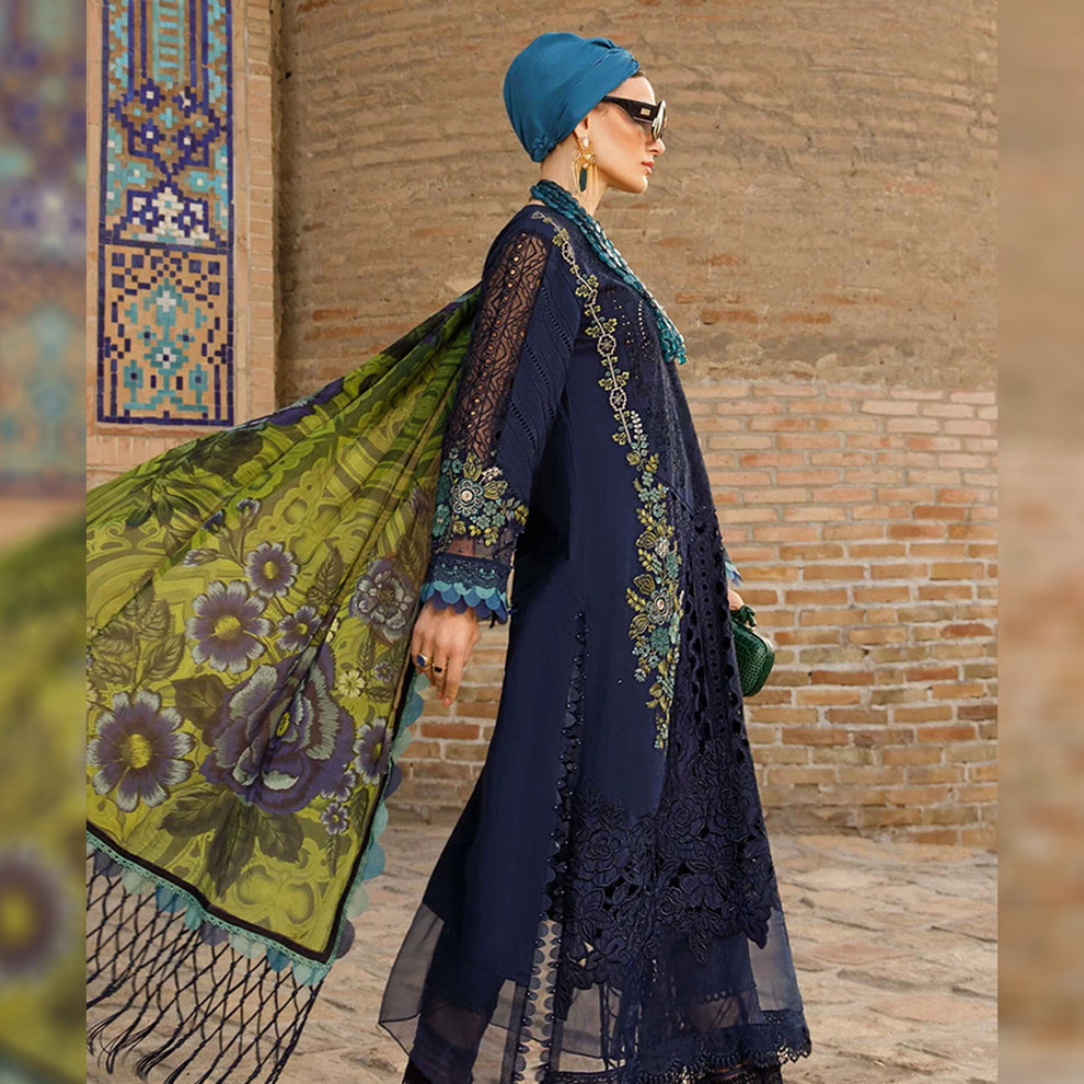 Unstitched Lawn | D-2313-B-Blue-Chikankari