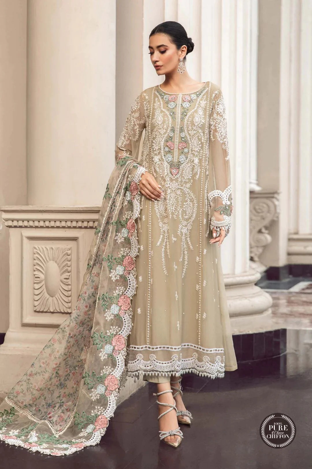 Maria B - Unstitched Chiffon | MPC-23-101-Coffee-Chiffon