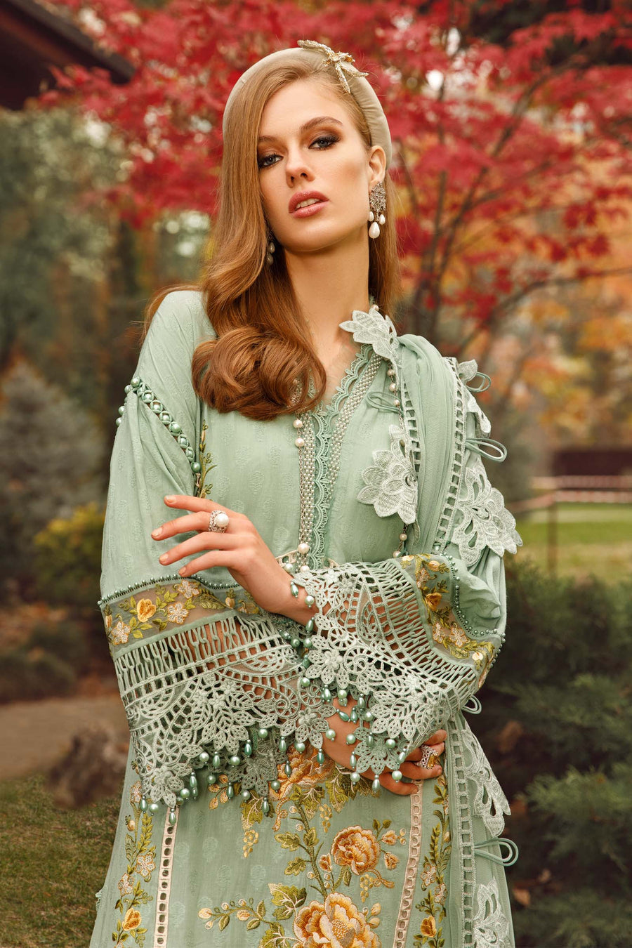Unstitched Lawn | D-2302-B-Light Green- Chikankari