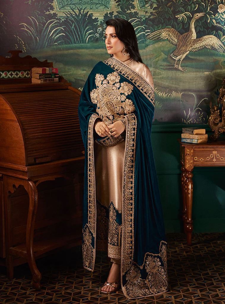 Zainab Chottani Embroidered Brocade Unstitched 3 Piece Suit - ZC23V 06 AMBER-Cream-Velvet
