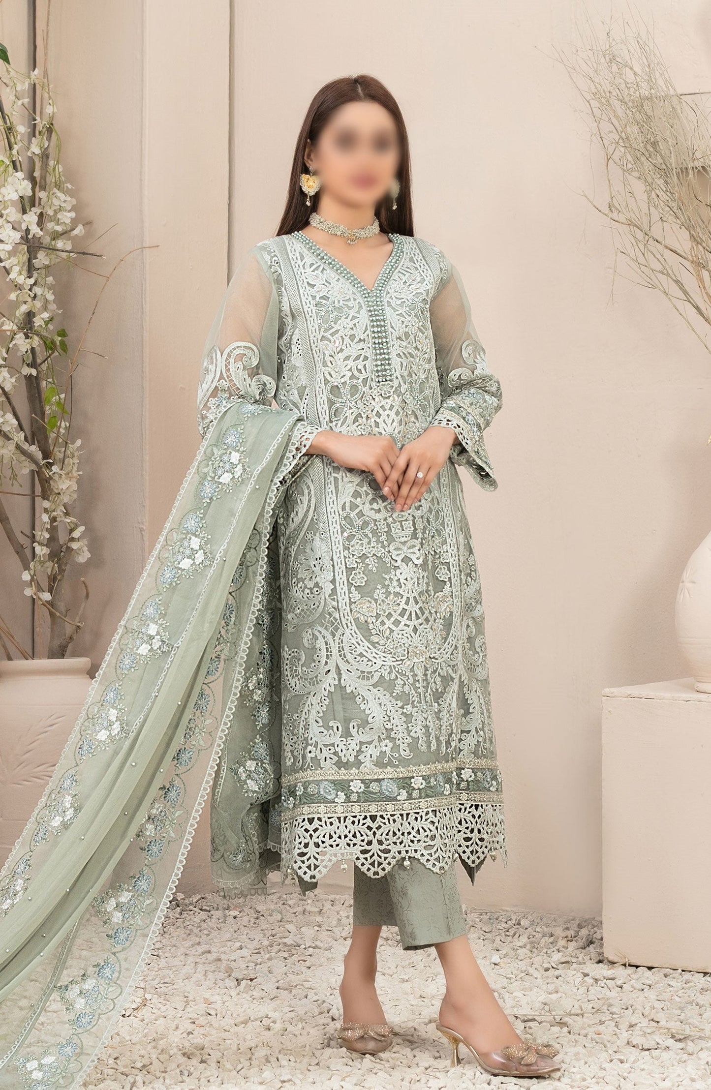 Dilaab - Fancy Organza Collection By Tawakkal Fabrics D 1482-Green-Organza