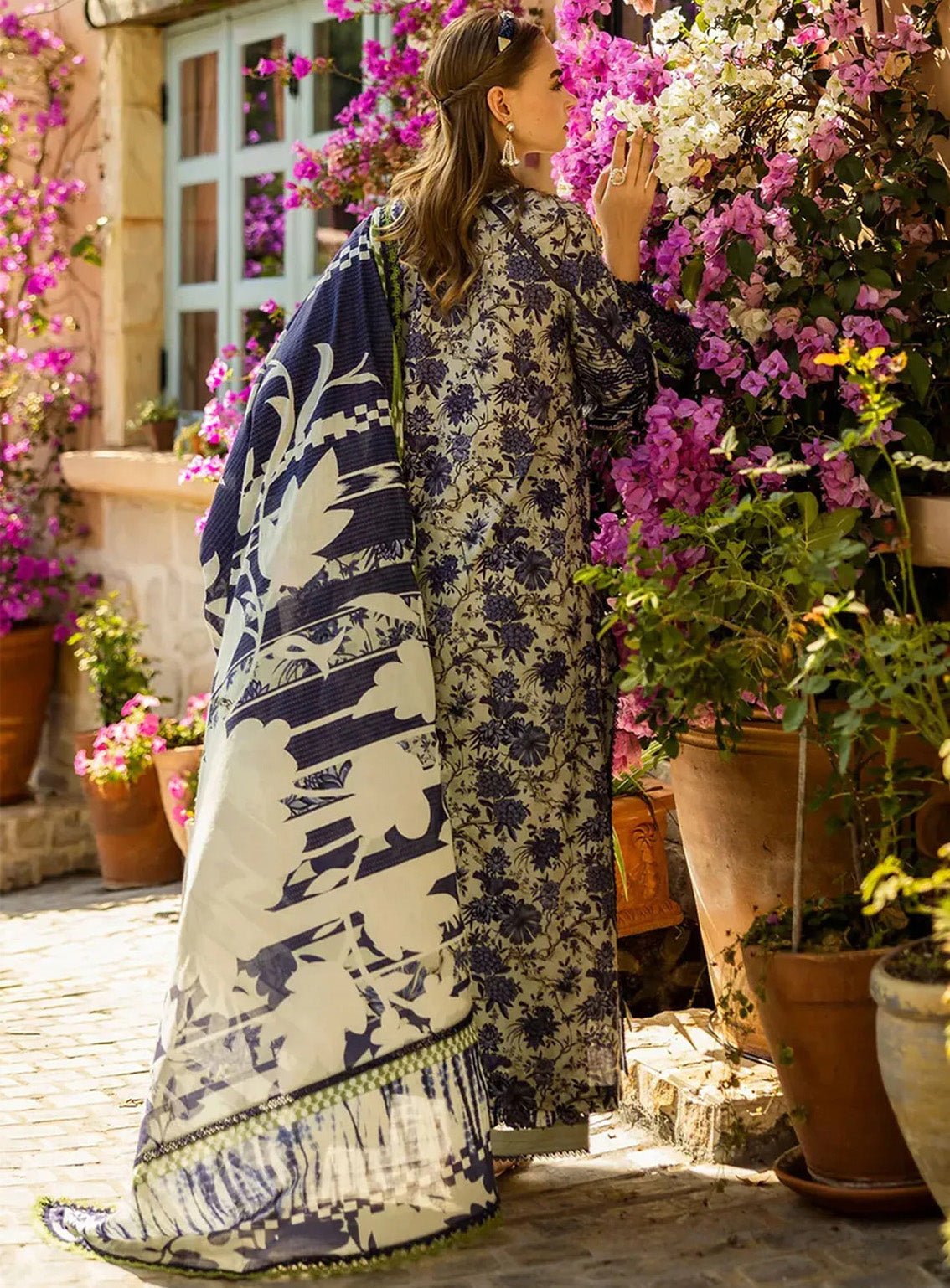 Blue-Elaf Embroidered 3 Piece Unstitched Lawn Suit- Chikankari Collection