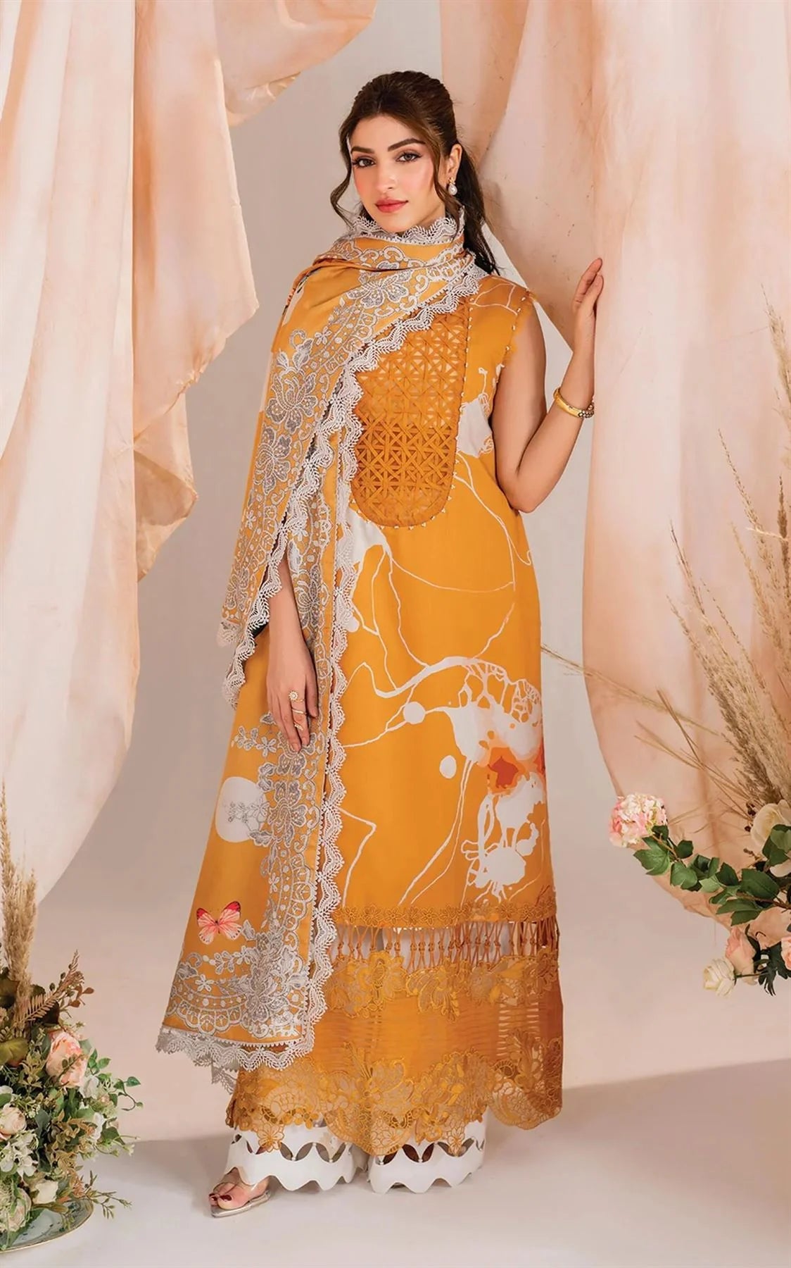 ASIFA NABEEL LUXURY LAWN COLLECTION UNSTITCH- Yellow