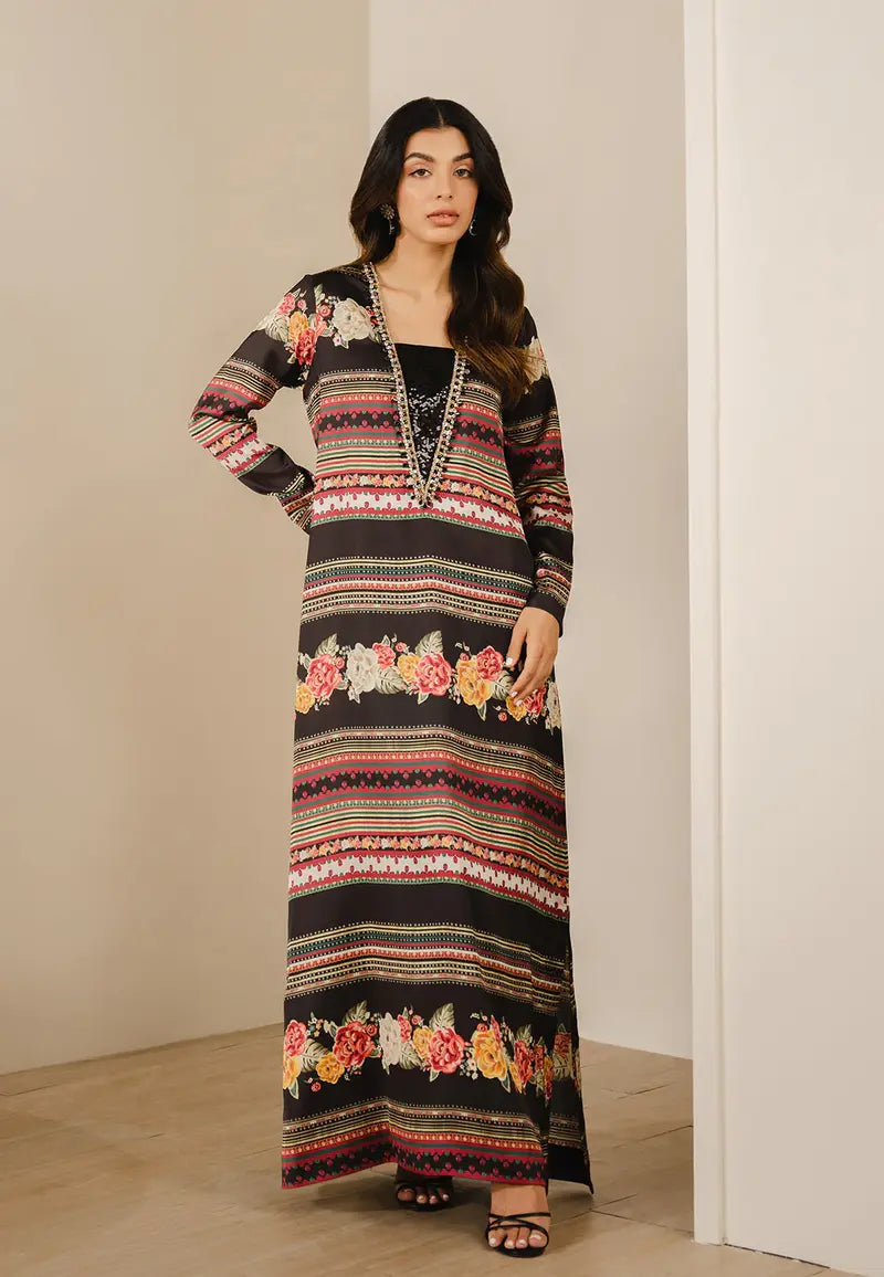 Lulusar Multi Digital Printed Silk Formal 3 Pieces Unstitched Collection-Black-Silk