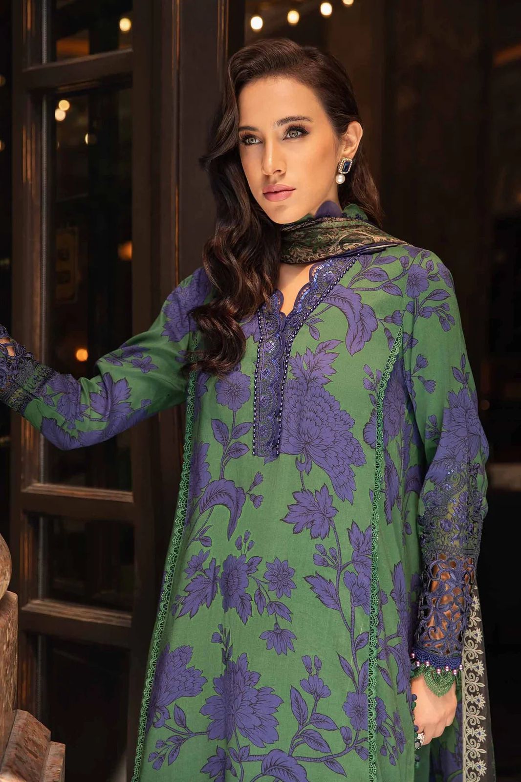 3 Piece Unstitched Printed Cambric Suit | MPT-2309-B- Green