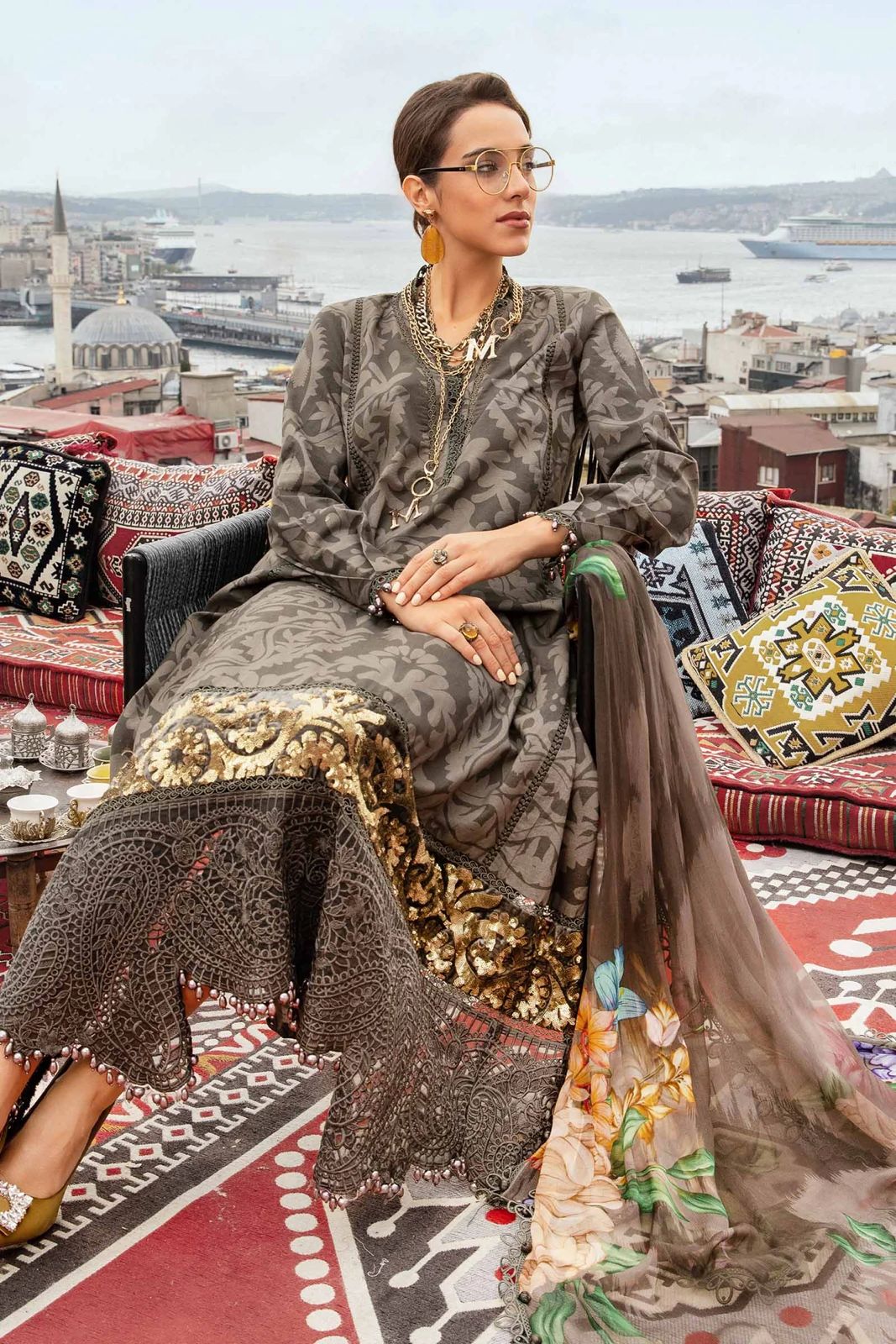 3 Piece Unstitched Printed Cambric Suit | MPT-2307-A- Brown