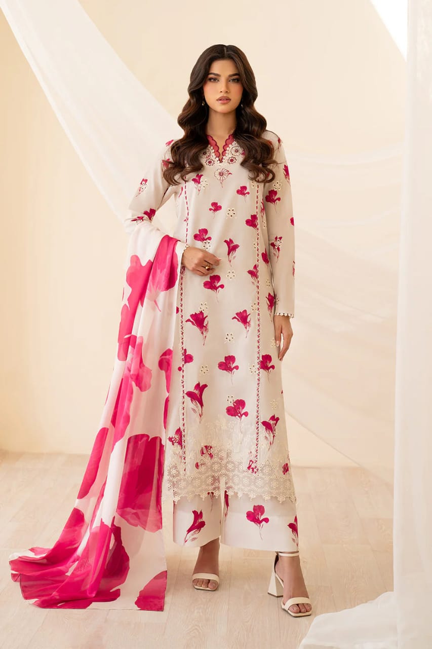 Iznik UE-443 | White & Pink - Lawn with Chiffon Dupatta Collection