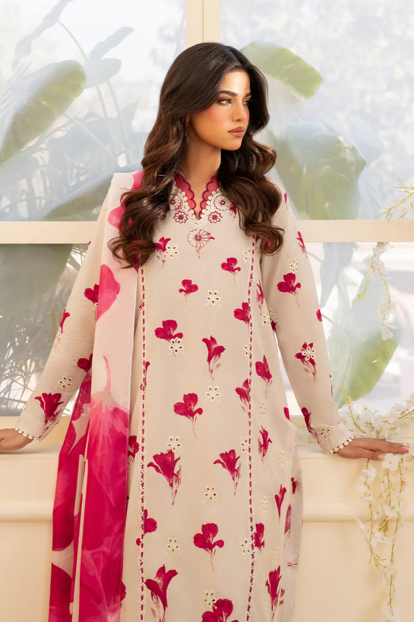 Iznik UE-443 | White & Pink - Lawn with Chiffon Dupatta Collection
