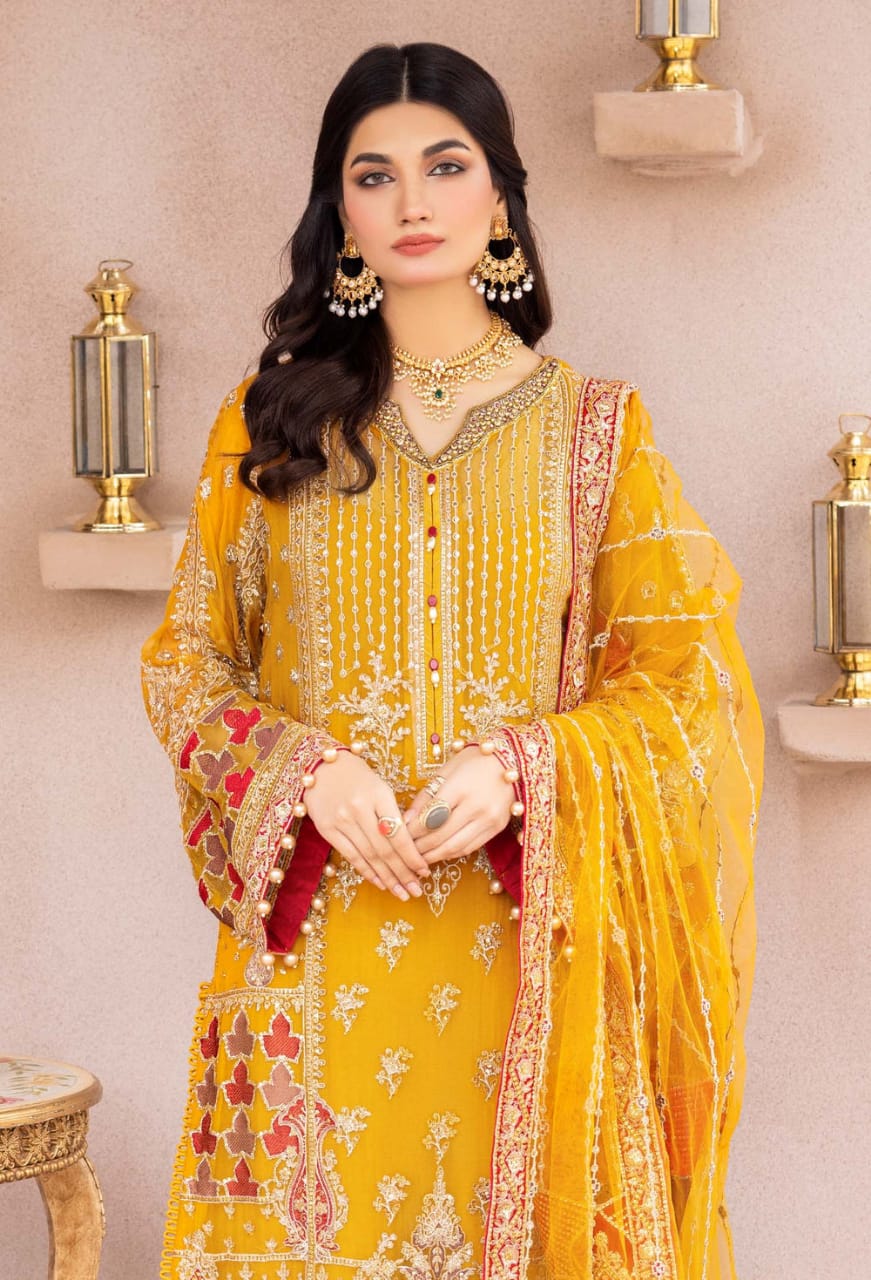 Adan Libas | Yellow - Chiffon Embroidered Collection