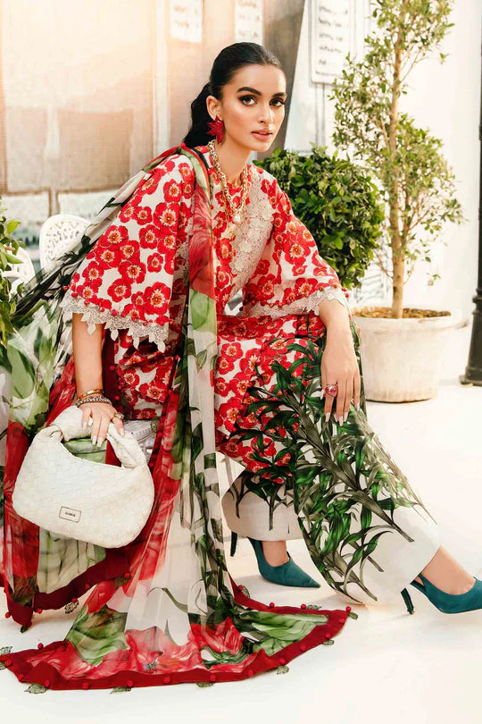 Maria B MPT-2606-B | Red 3 Piece Unstitched Embroidered Lawn Suit