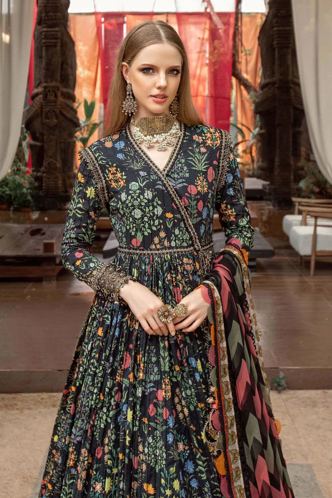 3 Piece Unstitched Embroidered Lawn Suit- Black