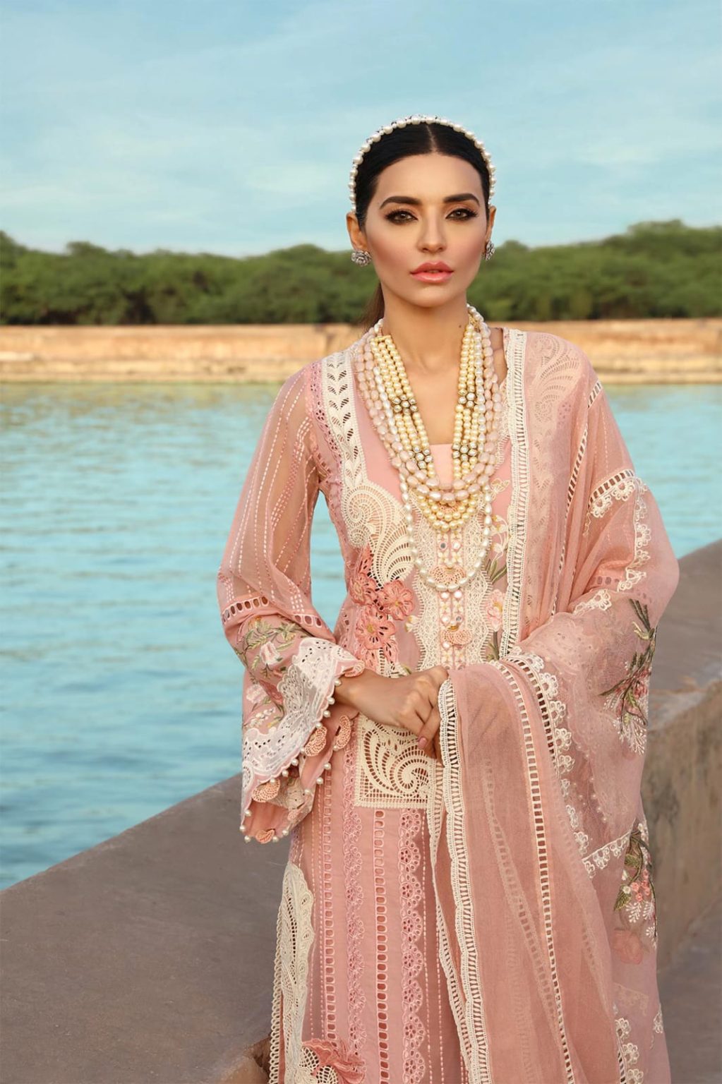 Crimson Luxury Lawn by Saira Shakira - Rose - Organza Duppata - TC-90-Pink-Chikankari