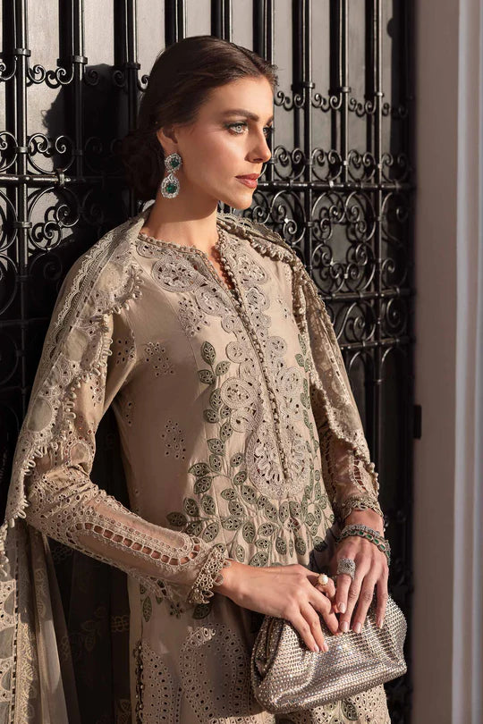 Skin Brown-Unstitched Luxury Lawn Chikankari Suit- Eid Collection