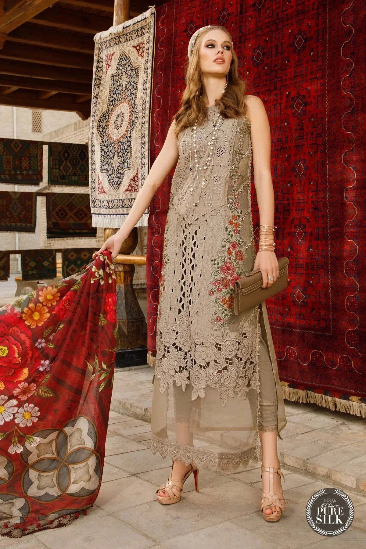 Maria B Lawn Collection MB-177-Brown-Chikankari