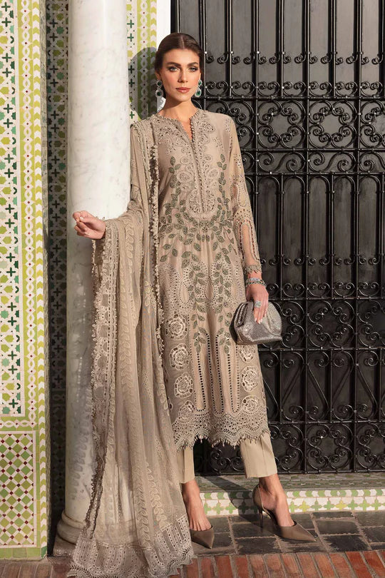Skin Brown-Unstitched Luxury Lawn Chikankari Suit- Eid Collection